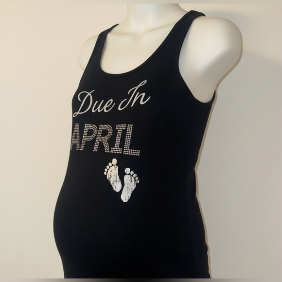 🤰Motherhood Maternity Black Rhinestone Tank - “Due in April” - size M *** NWT** - Picture 7 of 12